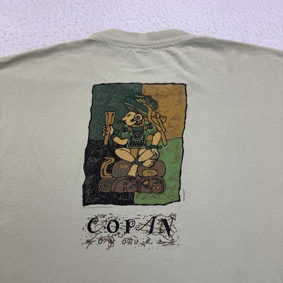 Vintage Copan Honduras Shirt Mens XL Green Mayan Short Sleeve Single Stitch - Picture 12 of 13